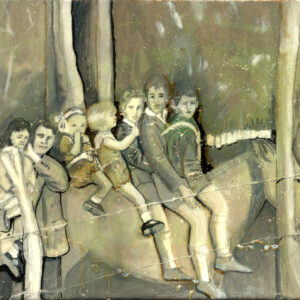 Papá en burro, con hermanos y primos